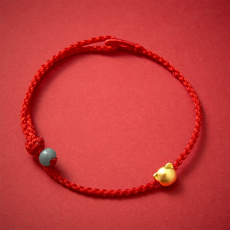 Nimara Ritual Copper Cat Head Jade Red String Connection Bracelet