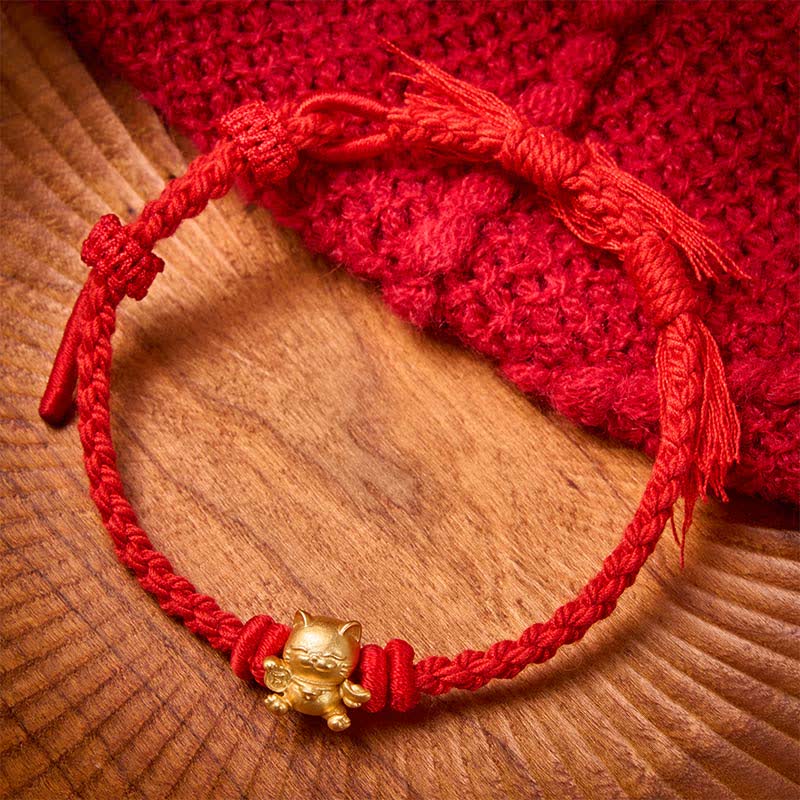 Nimara Ritual Copper Lucky Cat Charm Red String Wealth Bracelet