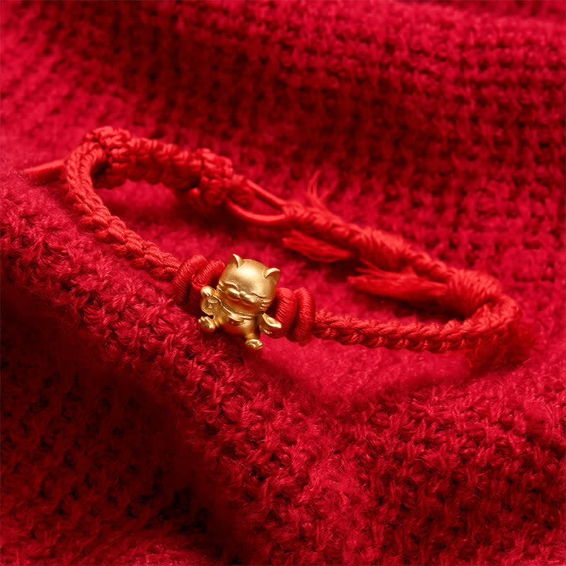 Nimara Ritual Copper Lucky Cat Charm Red String Wealth Bracelet