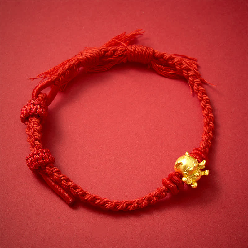 Nimara Ritual Copper Lucky Cat Charm Red String Wealth Bracelet