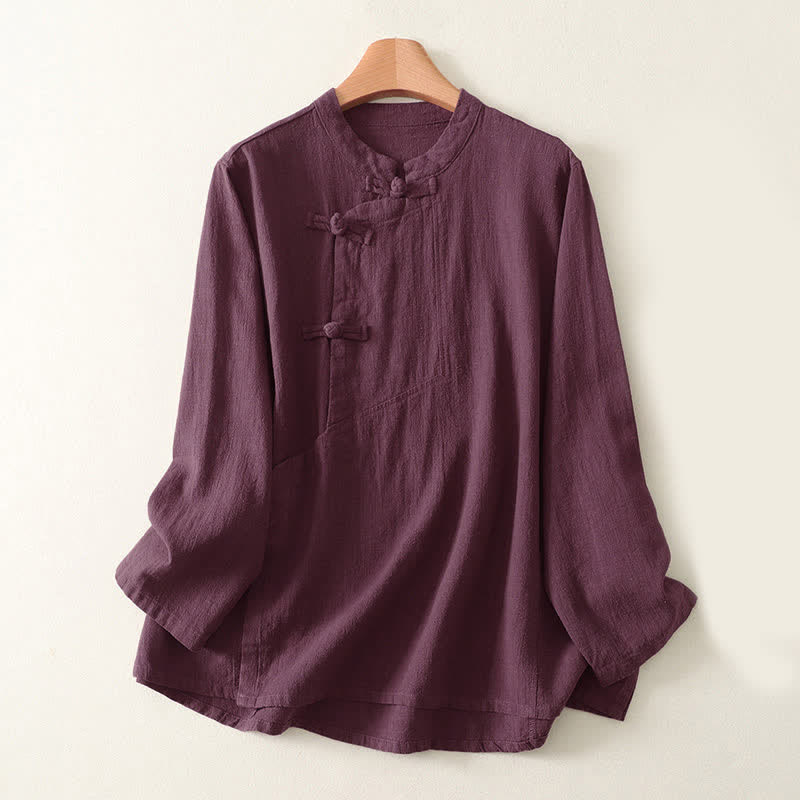 Nimara Ritual Casual Plain Frog-buttons Women's Long Sleeve Shirt