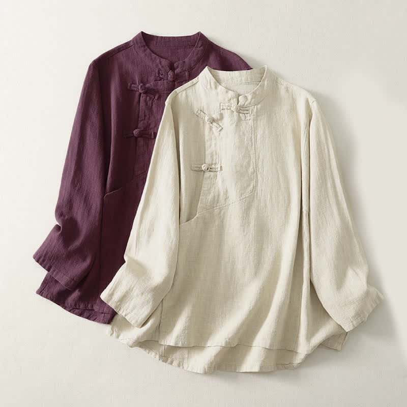 Nimara Ritual Casual Plain Frog-buttons Women's Long Sleeve Shirt