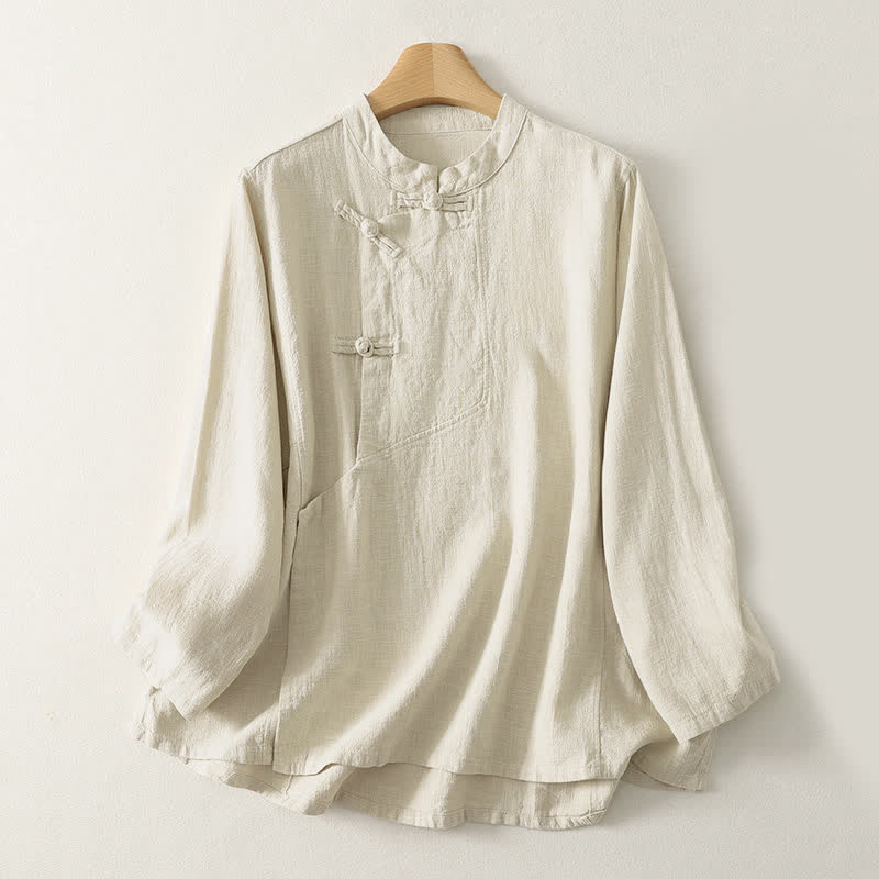 Nimara Ritual Casual Plain Frog-buttons Women's Long Sleeve Shirt
