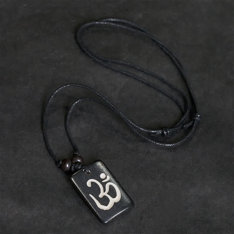 Nimara Ritual Hand Carved Bone Bead OM Tibetan Mindfulness Pendant Necklace