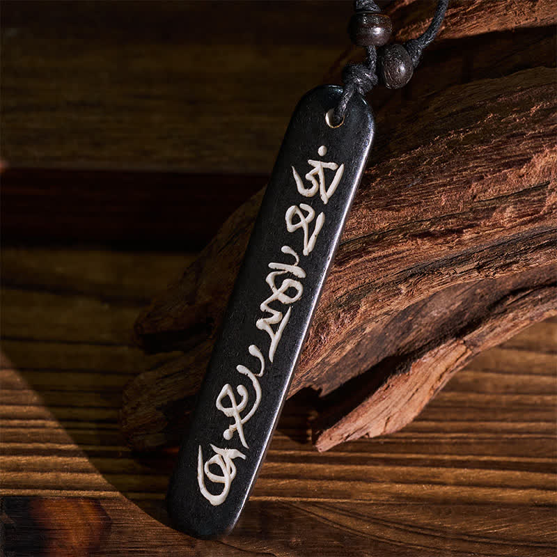 Nimara Ritual Hand-Carved Bone Bead Om Mani Padme Hum Peace Necklace