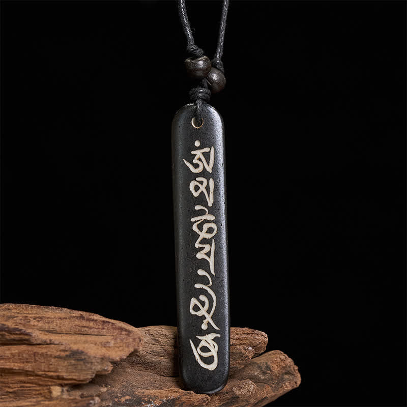Nimara Ritual Hand-Carved Bone Bead Om Mani Padme Hum Peace Necklace