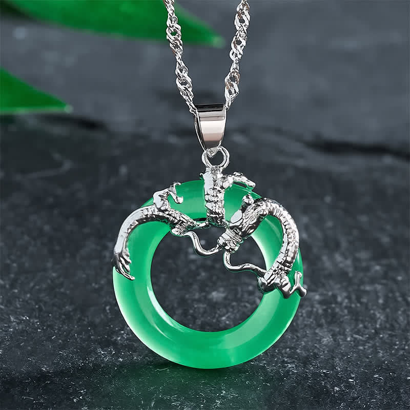 Nimara Ritual Jade Dragon Round Pendant Protection Necklace