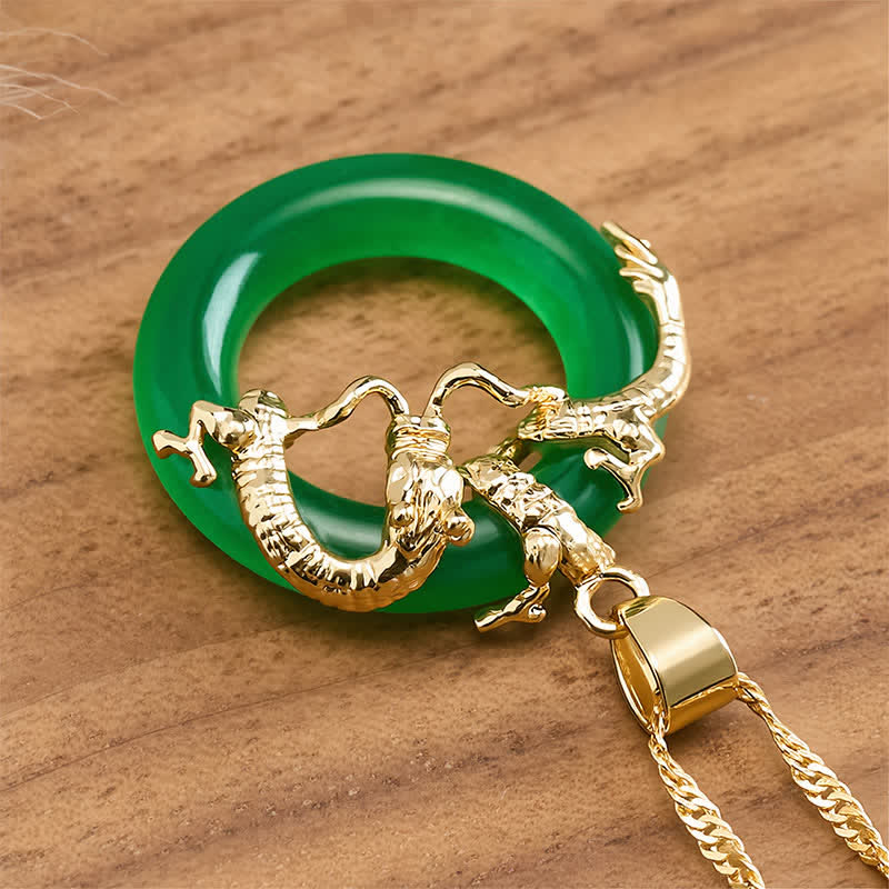 Nimara Ritual Jade Dragon Round Pendant Protection Necklace
