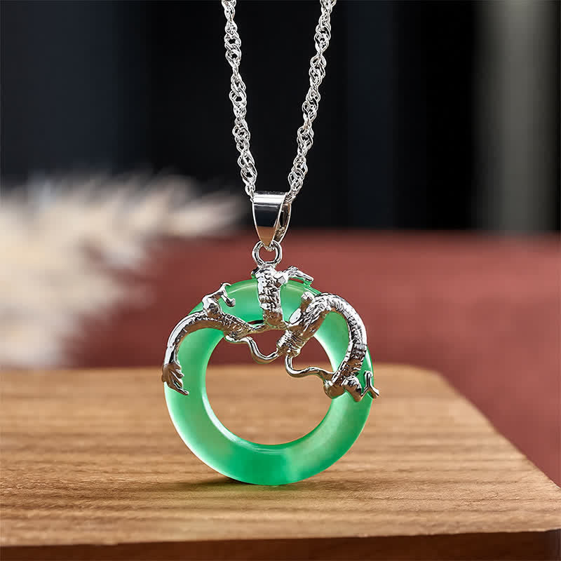 Nimara Ritual Jade Dragon Round Pendant Protection Necklace