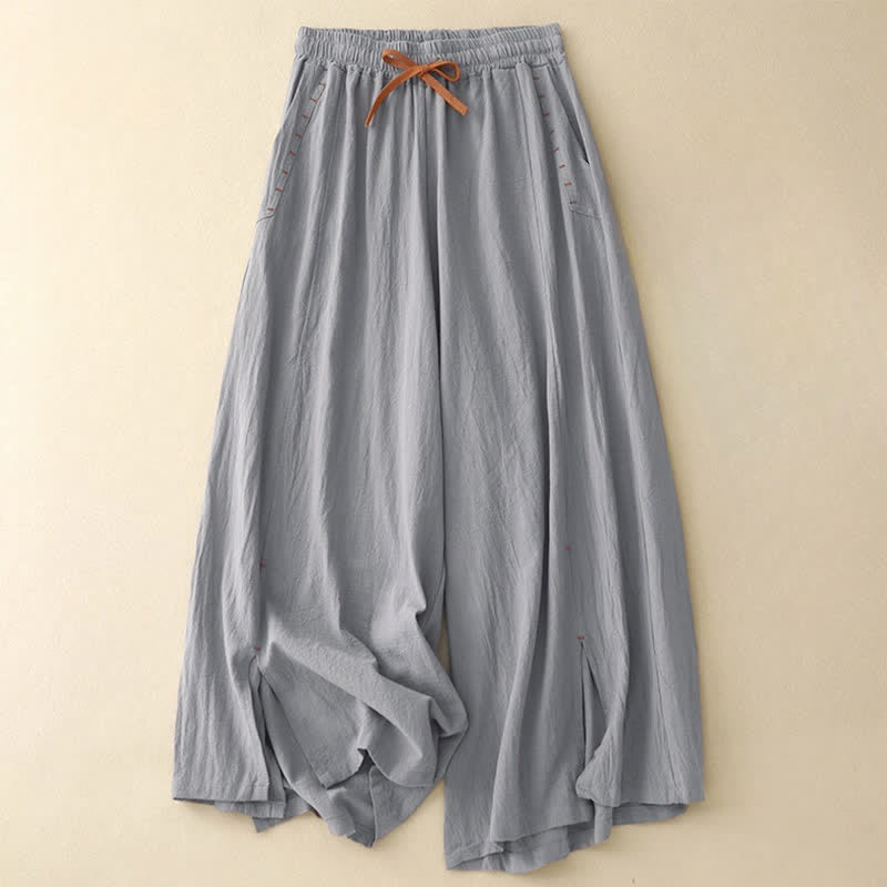 Nimara Ritual Casual Simple Design Drawstring Split Women's Wide Leg Pants With Pockets