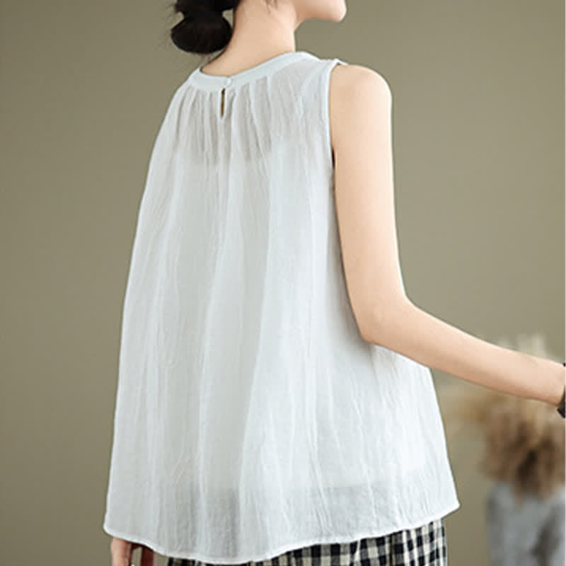Nimara Ritual Summer Wrinkles Simple Design Crew Neck Women's Sleeveless Vest Waistcoat