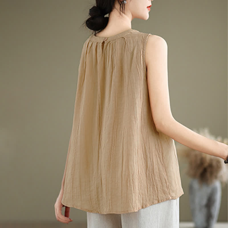 Nimara Ritual Summer Wrinkles Simple Design Crew Neck Women's Sleeveless Vest Waistcoat