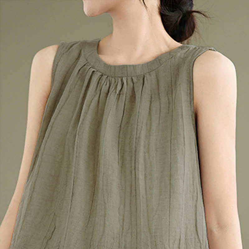 Nimara Ritual Summer Wrinkles Simple Design Crew Neck Women's Sleeveless Vest Waistcoat