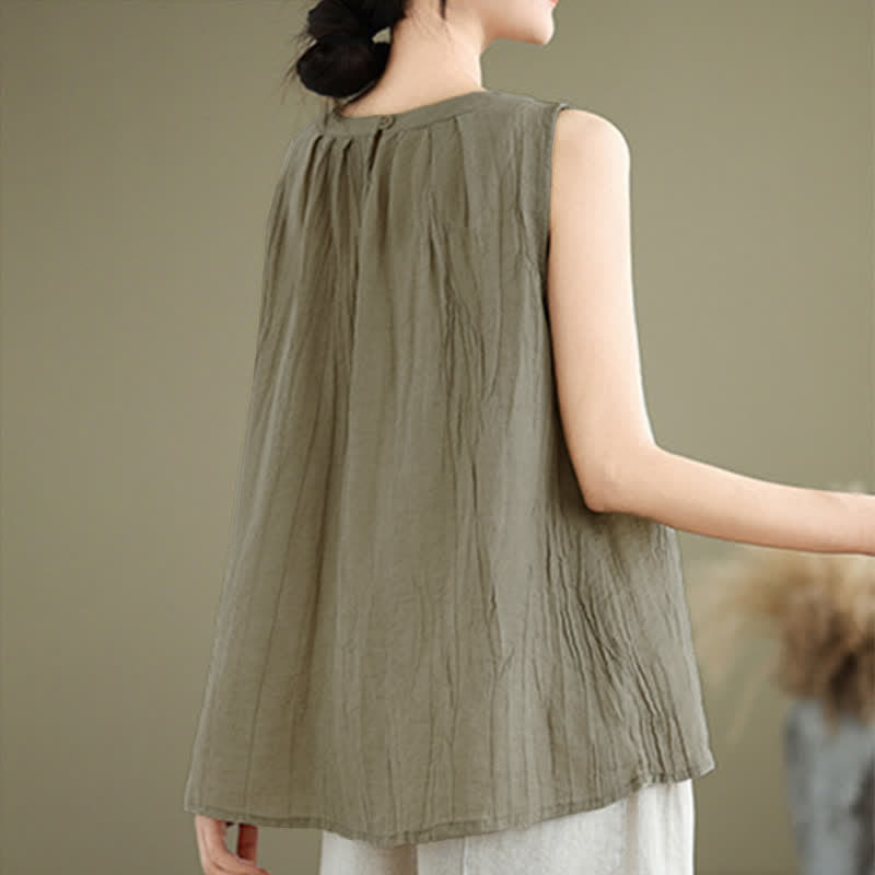 Nimara Ritual Summer Wrinkles Simple Design Crew Neck Women's Sleeveless Vest Waistcoat