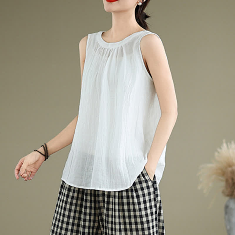 Nimara Ritual Summer Wrinkles Simple Design Crew Neck Women's Sleeveless Vest Waistcoat