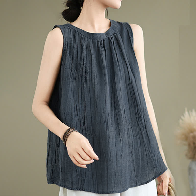 Nimara Ritual Summer Wrinkles Simple Design Crew Neck Women's Sleeveless Vest Waistcoat