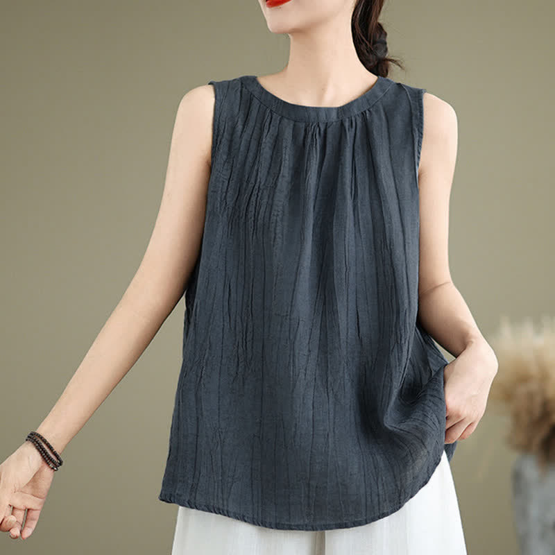 Nimara Ritual Summer Wrinkles Simple Design Crew Neck Women's Sleeveless Vest Waistcoat