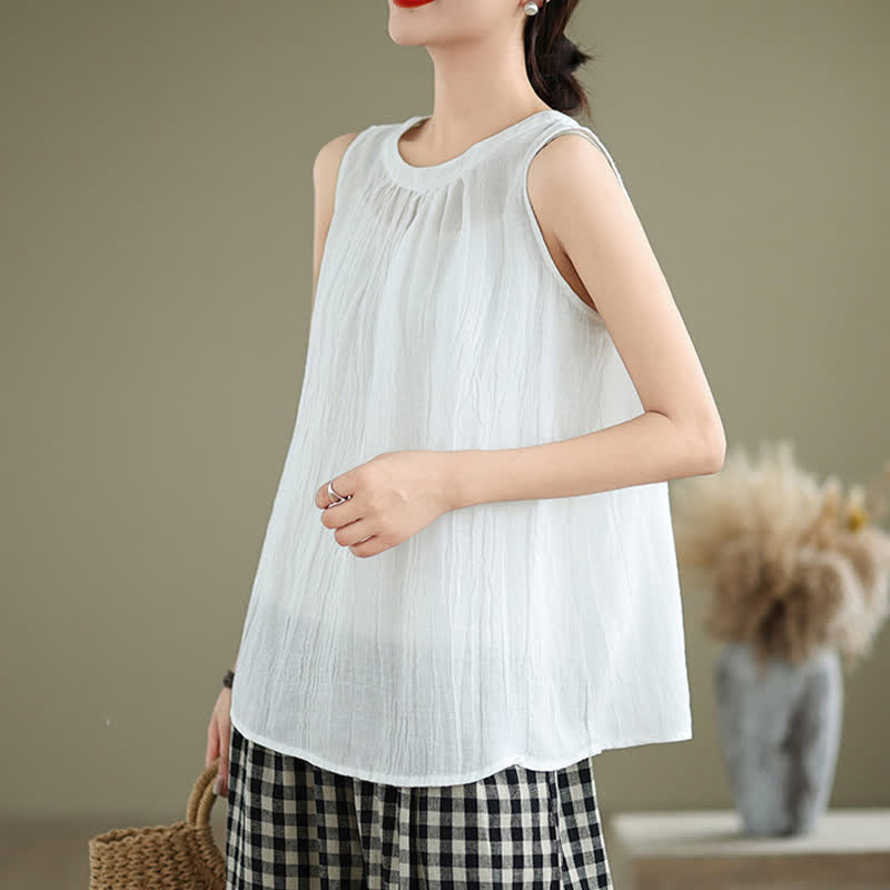 Nimara Ritual Summer Wrinkles Simple Design Crew Neck Women's Sleeveless Vest Waistcoat