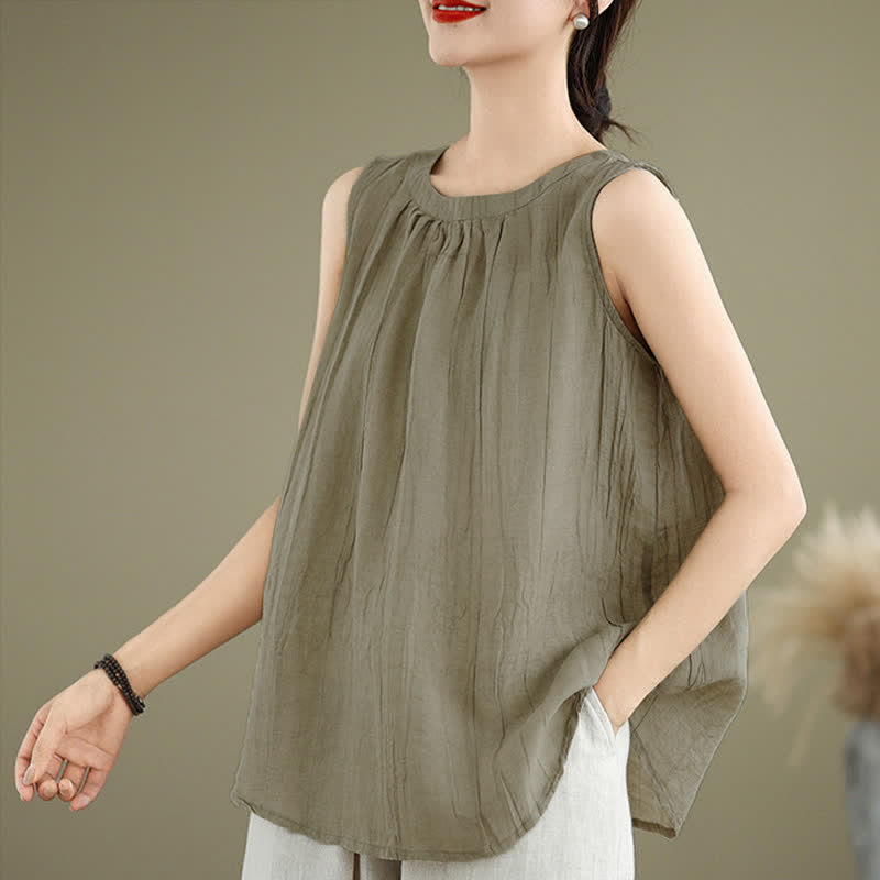 Nimara Ritual Summer Wrinkles Simple Design Crew Neck Women's Sleeveless Vest Waistcoat