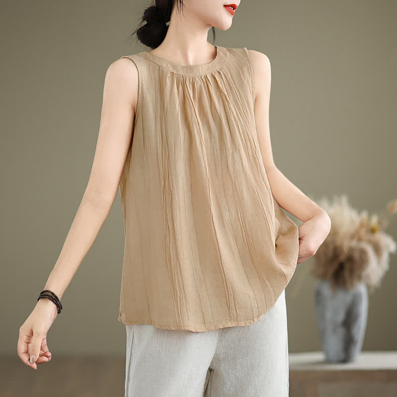 Nimara Ritual Summer Wrinkles Simple Design Crew Neck Women's Sleeveless Vest Waistcoat