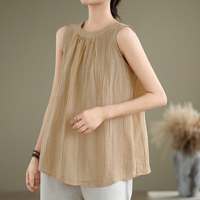 Nimara Ritual Summer Wrinkles Simple Design Crew Neck Women's Sleeveless Vest Waistcoat