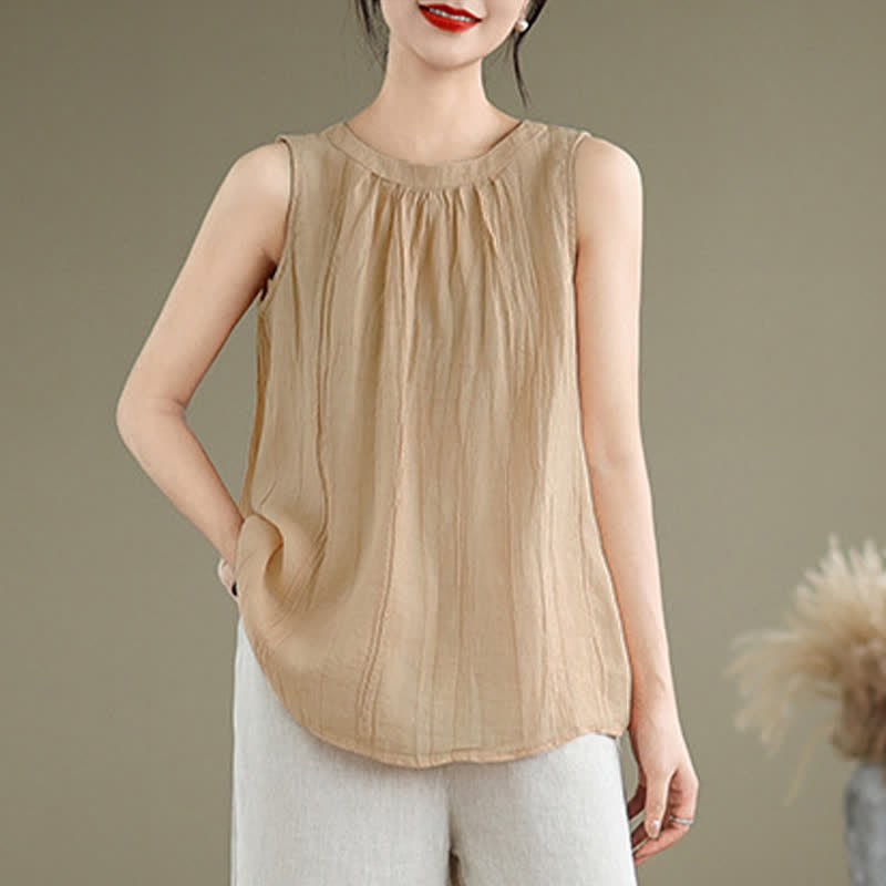 Nimara Ritual Summer Wrinkles Simple Design Crew Neck Women's Sleeveless Vest Waistcoat