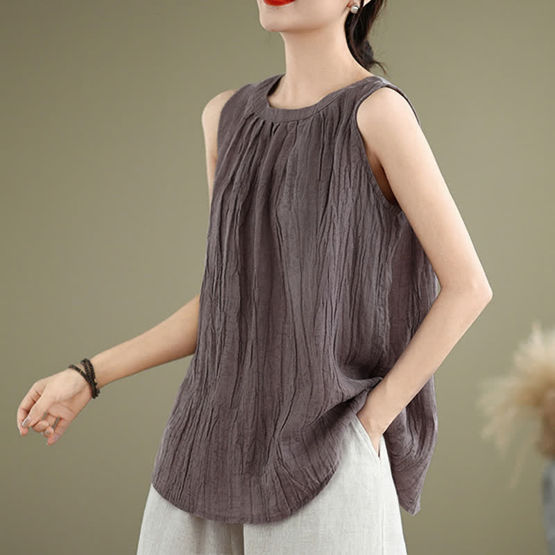 Nimara Ritual Summer Wrinkles Simple Design Crew Neck Women's Sleeveless Vest Waistcoat