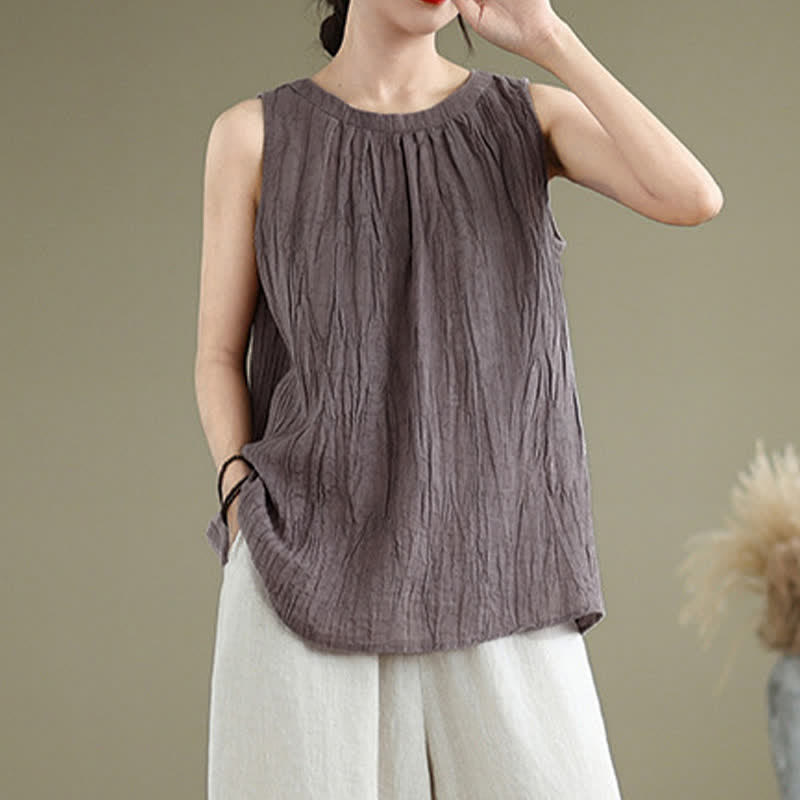 Nimara Ritual Summer Wrinkles Simple Design Crew Neck Women's Sleeveless Vest Waistcoat