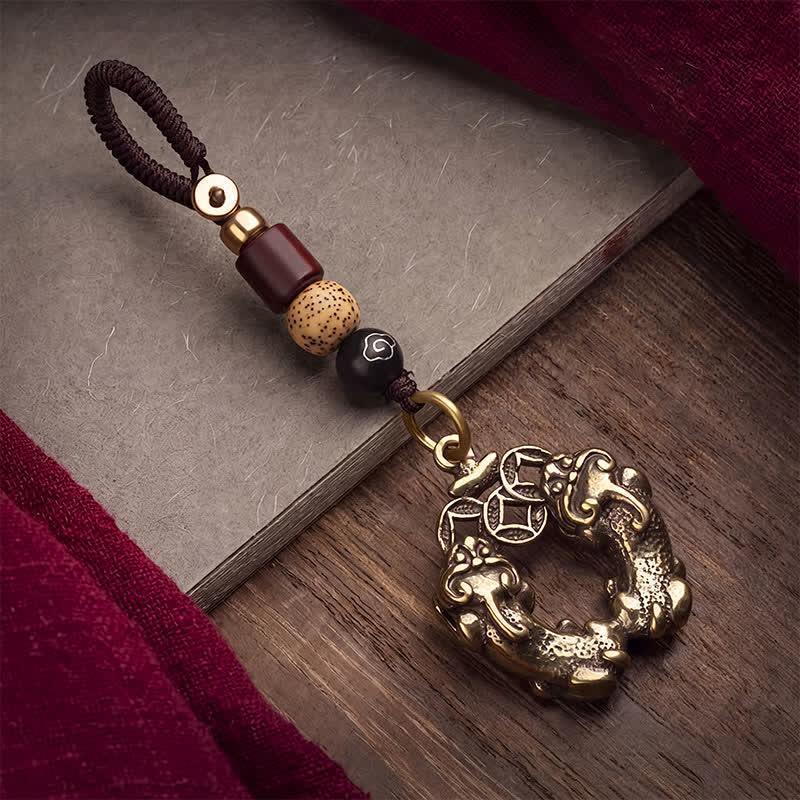Nimara Ritual Vintage Double Pi Xiu Chinese Coin Wealth Brass Keychains