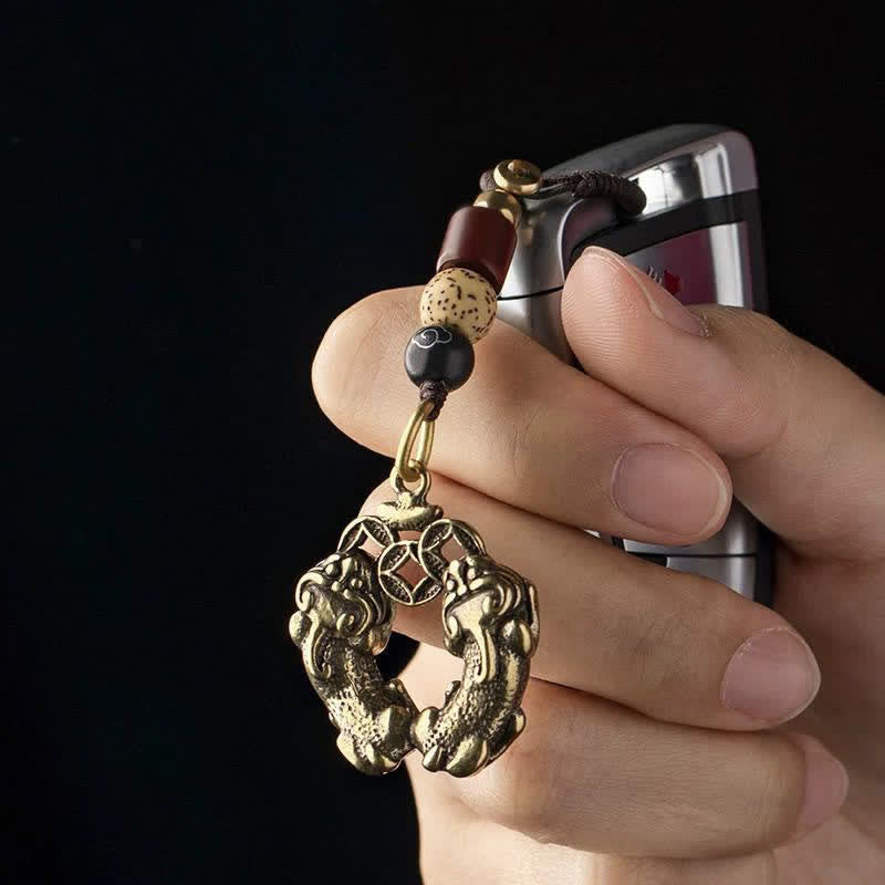 Nimara Ritual Vintage Double Pi Xiu Chinese Coin Wealth Brass Keychains