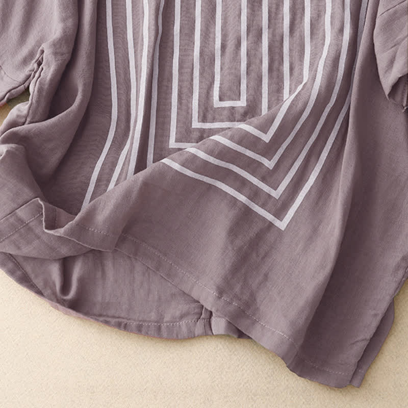 Nimara Ritual Casual Line Printing Pattern Short Sleeve Cotton Linen Women's T-Shirt