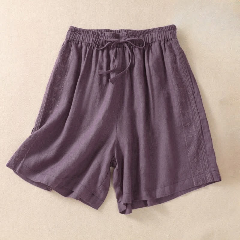 Nimara Ritual Casual Floral Embroidery Pattern Drawstring Women's Shorts With Pockets