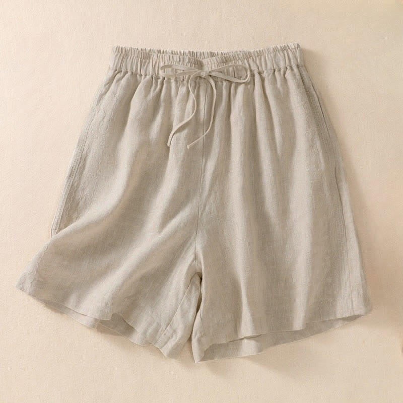 Nimara Ritual Casual Floral Embroidery Pattern Drawstring Women's Shorts With Pockets