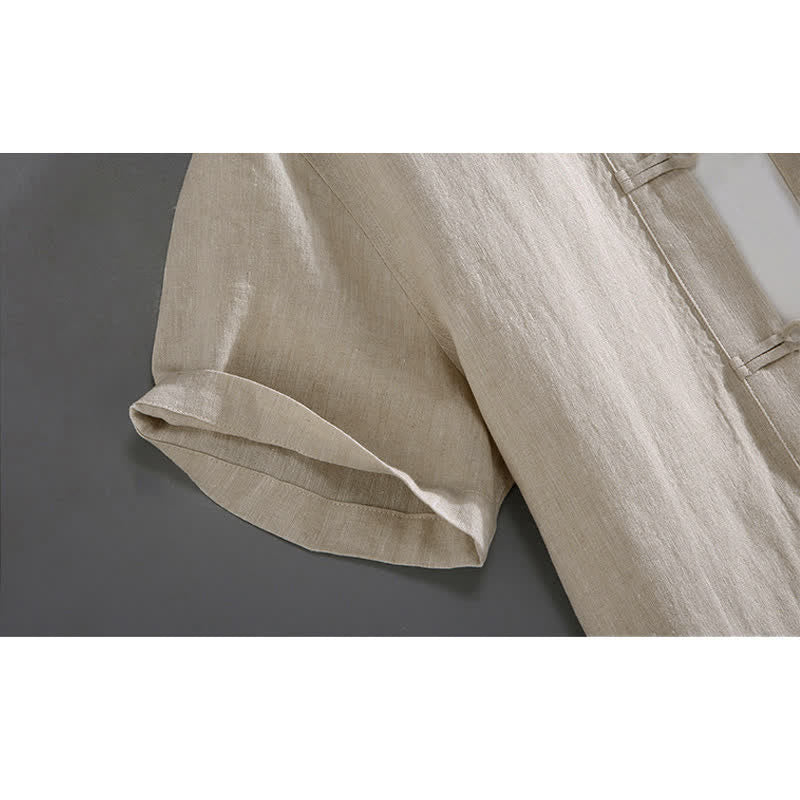 Nimara Ritual Vintage Plain Tang Suit Chinese Frog-Button Men's Shirt With Pockets