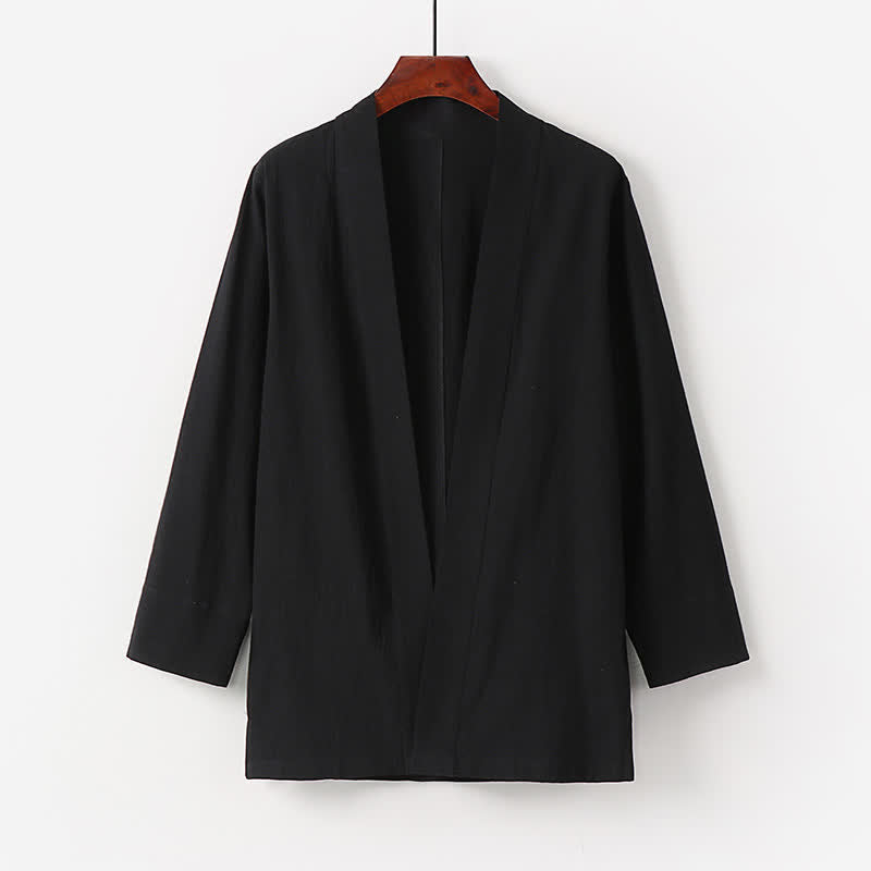 Nimara Ritual Summer Minimalist Solid Cotton Linen Men's Kimono With Pocket