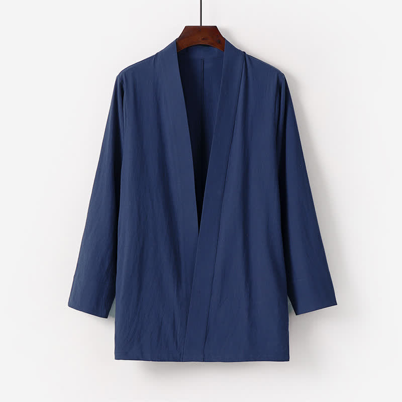 Nimara Ritual Summer Minimalist Solid Cotton Linen Men's Kimono With Pocket