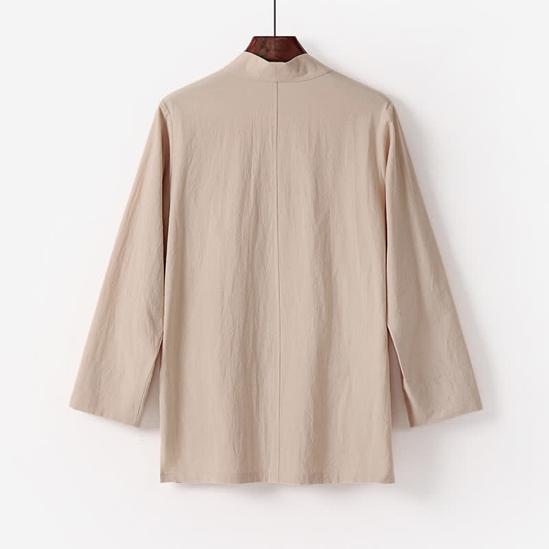 Nimara Ritual Summer Minimalist Solid Cotton Linen Men's Kimono With Pocket