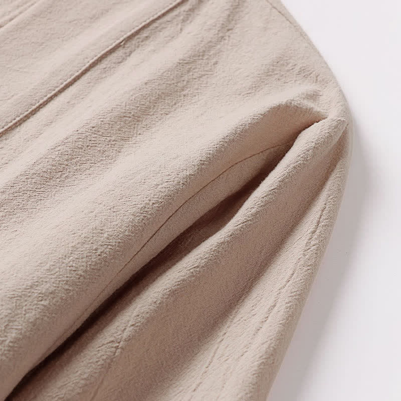 Nimara Ritual Summer Minimalist Solid Cotton Linen Men's Kimono With Pocket