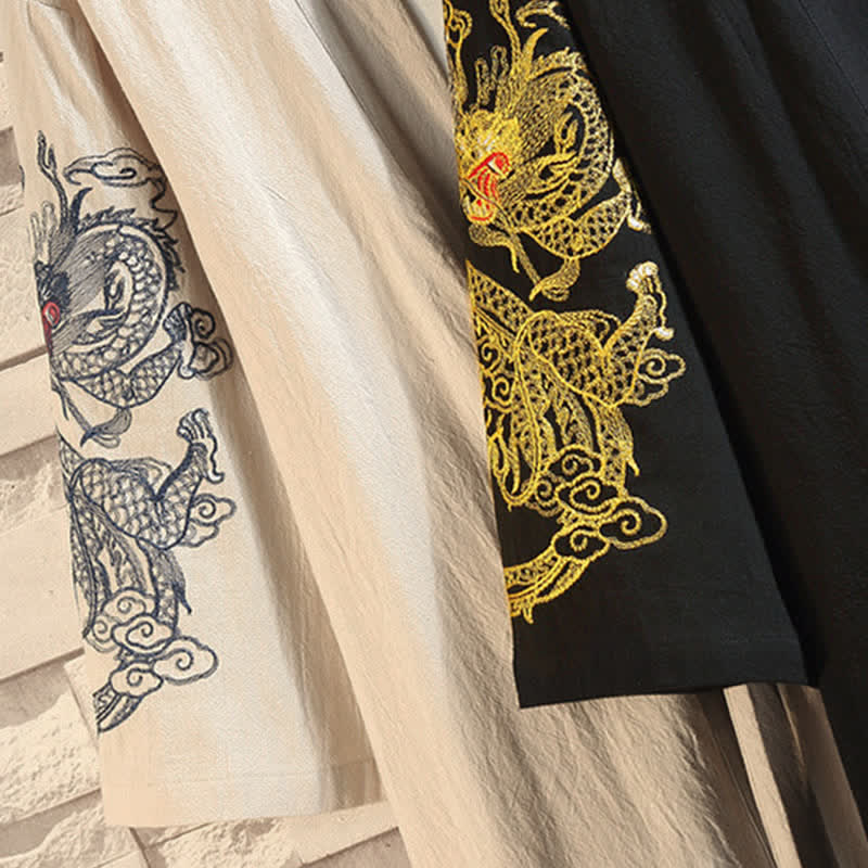 Nimara Ritual Spring Summer Casual Vintage Embroidery Crane Men's Elbow-Length Sleeve Kimono