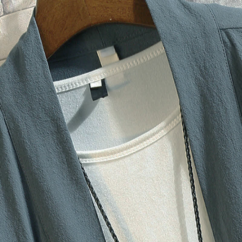 Nimara Ritual Spring Summer Casual Vintage Embroidery Crane Men's Elbow-Length Sleeve Kimono