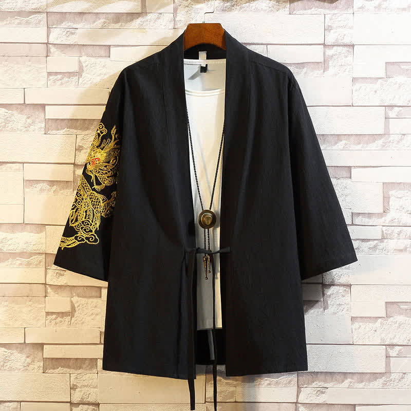 Nimara Ritual Spring Summer Casual Vintage Embroidery Crane Men's Elbow-Length Sleeve Kimono