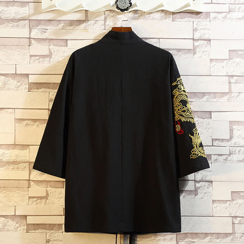 Nimara Ritual Spring Summer Casual Vintage Embroidery Crane Men's Elbow-Length Sleeve Kimono