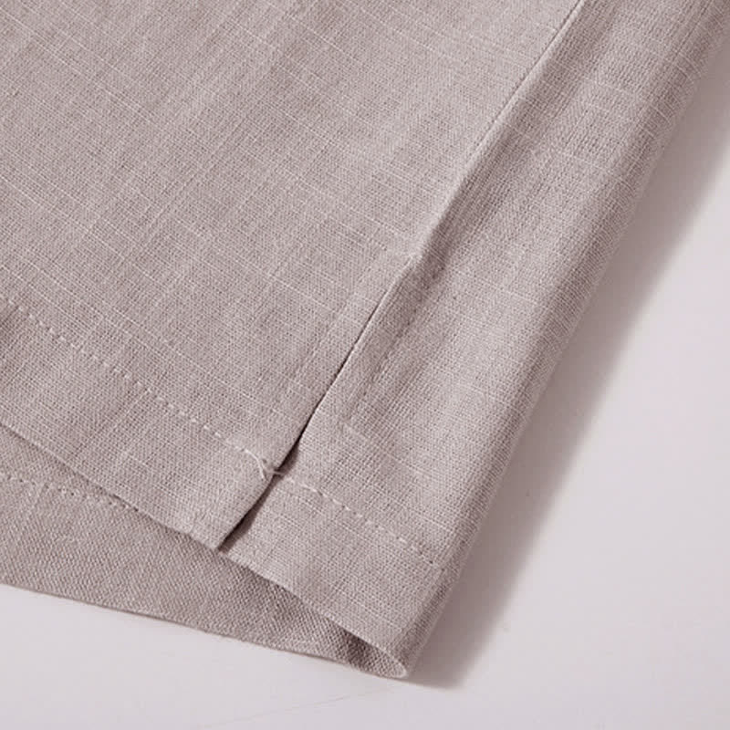 Nimara Ritual Summer Casual Tang Style Mandarin Collar Solid Cotton Linen Men's Short Sleeve Shirts With Pocket