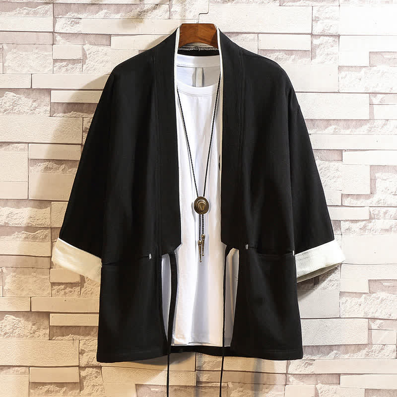 Nimara Ritual Spring Summer Casual Minimalist Solid Three-Quarter Sleeve Men's Kimono With Pockets