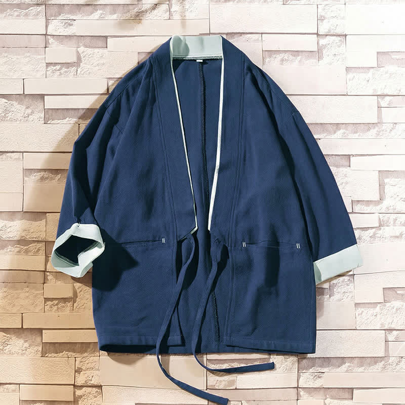 Nimara Ritual Spring Summer Casual Minimalist Solid Three-Quarter Sleeve Men's Kimono With Pockets