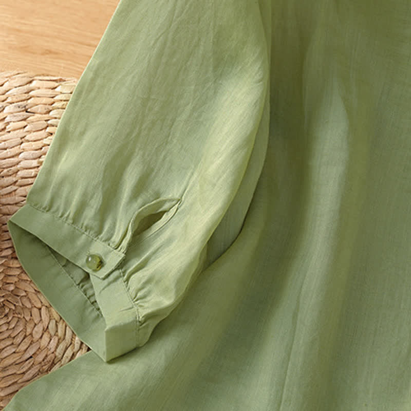 Nimara Ritual Summer Tang Style Vintage Embroidery Floral Women's Elbow-Length Sleeve Shirts