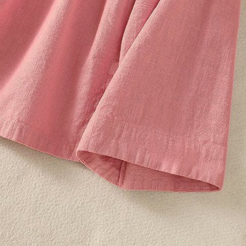 Nimara Ritual Spring Summer Casual Tang Style V-Neck Drawstring Solid Women's Long Sleeve Shirts