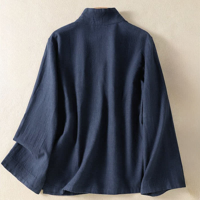 Nimara Ritual Spring Summer Casual Tang Style V-Neck Drawstring Solid Women's Long Sleeve Shirts