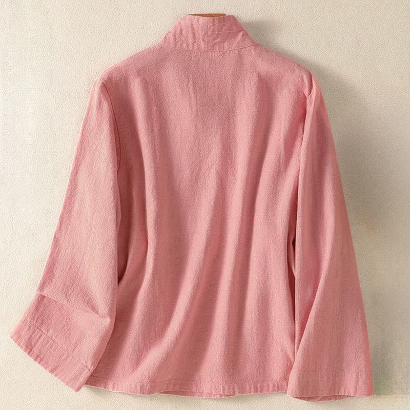 Nimara Ritual Spring Summer Casual Tang Style V-Neck Drawstring Solid Women's Long Sleeve Shirts
