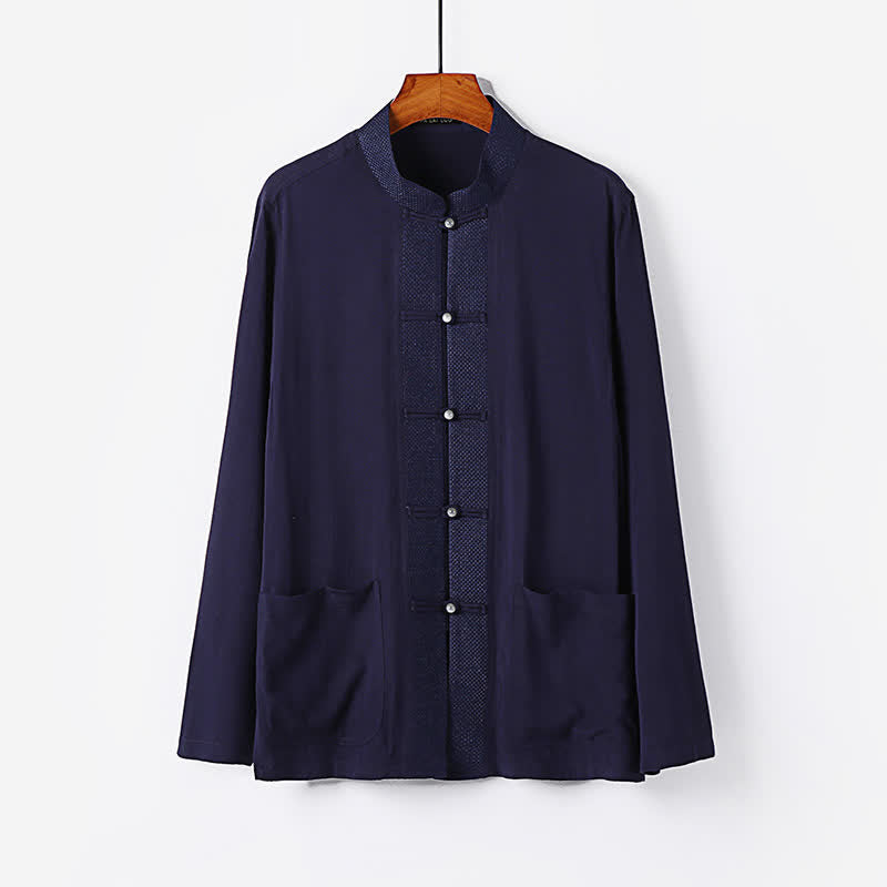 Nimara Ritual 2Pcs Spring Tang Style Mandarin Collar Frog Button Solid Long Sleeve Shirt Pants Men's Meditation Cloth With Pockets